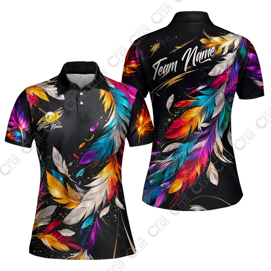 Customized 9 Ball Pool Women Polo Shirt, Feather Splash Billiard 9-ball, Personalized Billiards Jersey