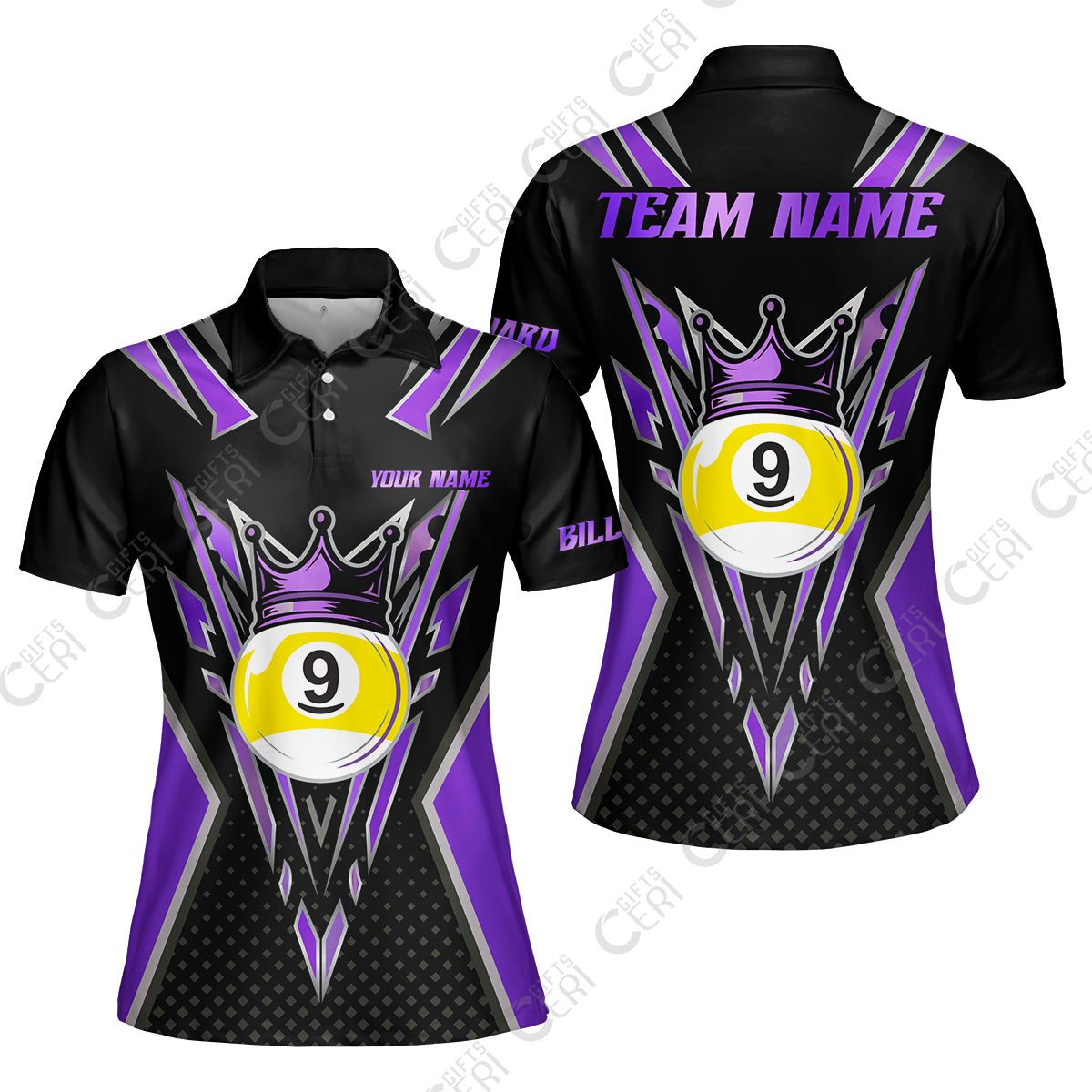 Customized 9 Ball Pool Women Polo Shirt, Billiard 9-Ball Crown, Billiard Jerseys