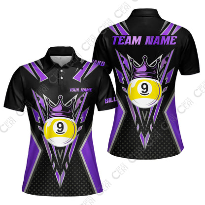 Customized 9 Ball Pool Women Polo Shirt, Billiard 9-Ball Crown, Billiard Jerseys