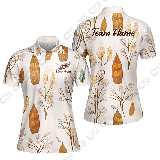 Customized 8 Ball Pool Women Polo Shirt, Leaves Pattern Billiard 8-Ball, Personalized Billiards Jersey