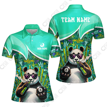 Customized 8 Ball Pool Women Polo Shirt, 8-Ball Panda Bamboo Billiards, Billiards Jerseys