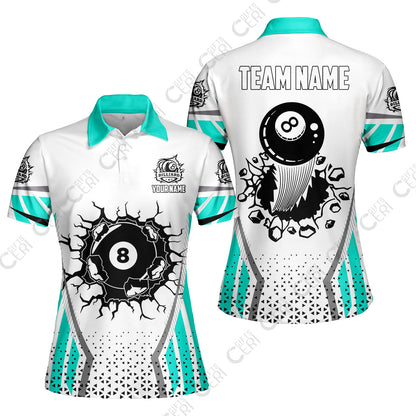 Customized 8 Ball Pool Women Polo Shirt, Billiard Triangle Pattern, 8-Ball Breaks The Wall, Billiard Jerseys