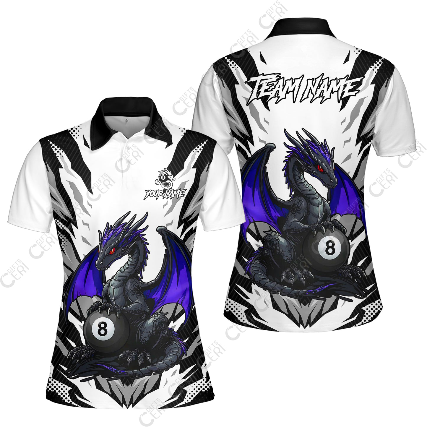 Customized Billiards Women Polo Shirt, Personalized Baby Dragon 8 Ball Jersey Gift For Billiard Players
