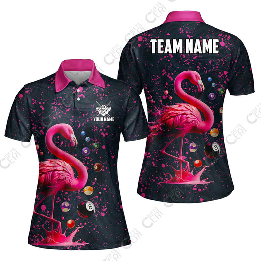 Customized 8 Ball Pool Women Polo Shirt, Flamingo Pink Splat Billiard, Personalized Billiards Jersey