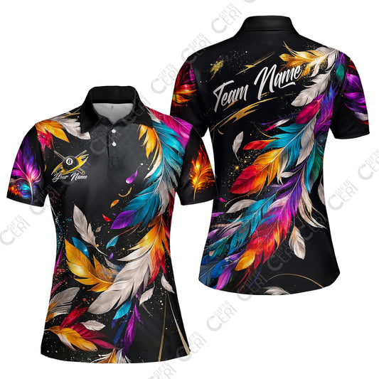 Customized 8 Ball Pool Women Polo Shirt, Feather Splash Billiard 8-Ball, Personalized Billiards Jersey