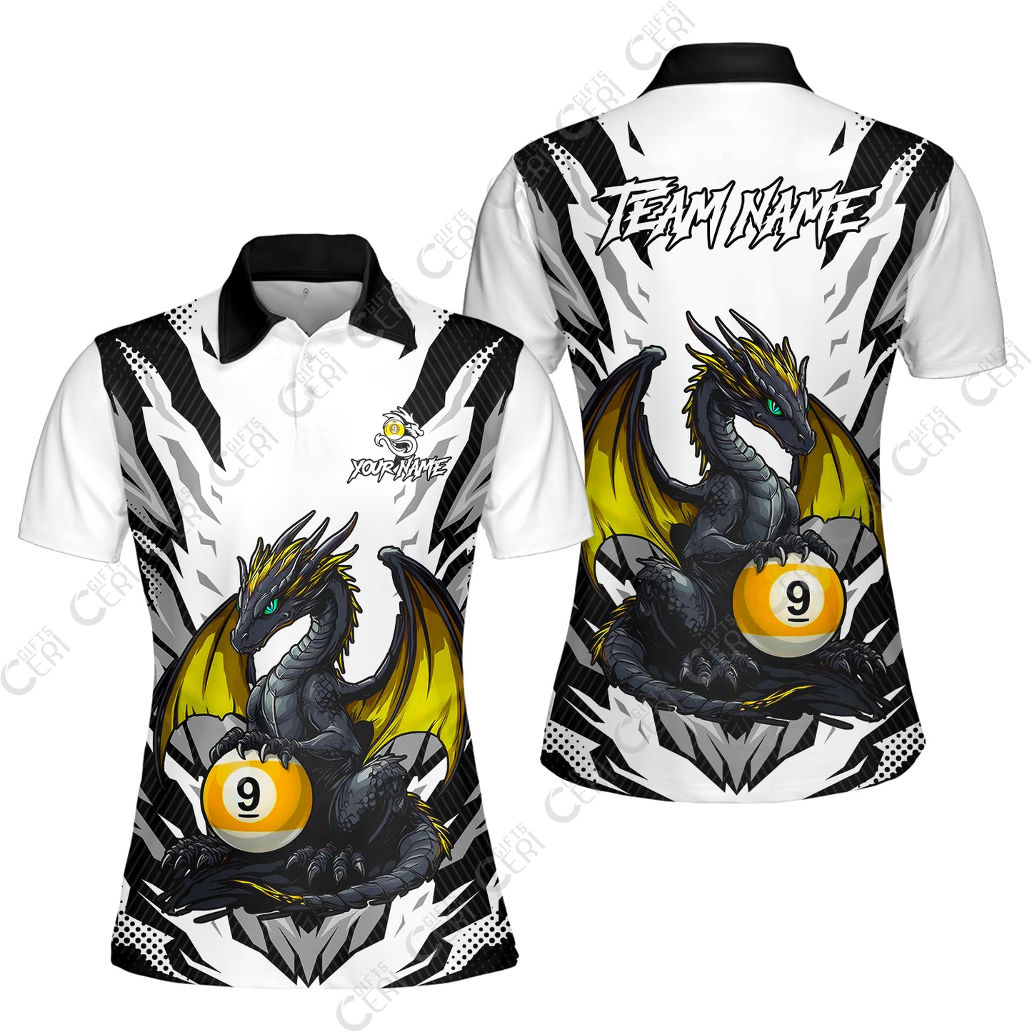 Customized Billiards Women Polo Shirt, Personalized Baby Dragon 9 Ball Jersey Gift For Billiard Players