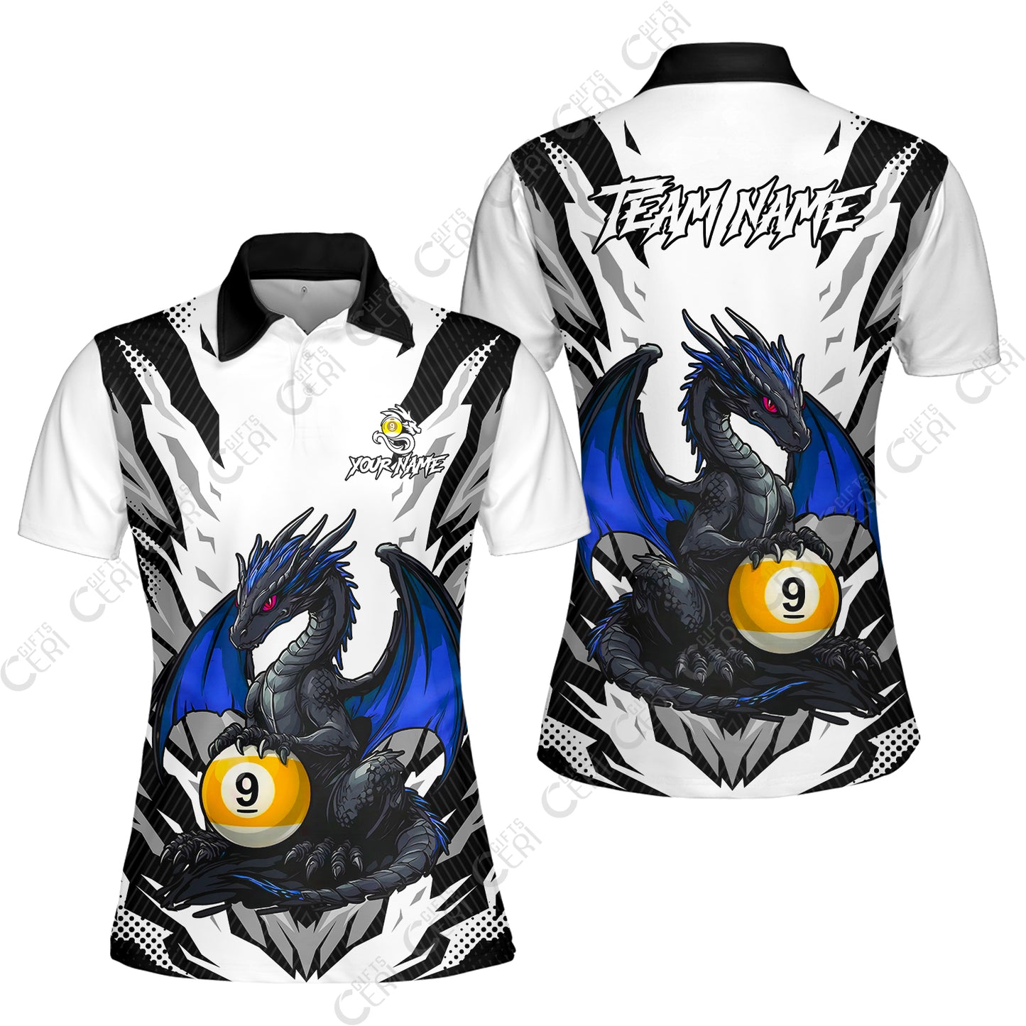 Customized Billiards Women Polo Shirt, Personalized Baby Dragon 9 Ball Jersey Gift For Billiard Players