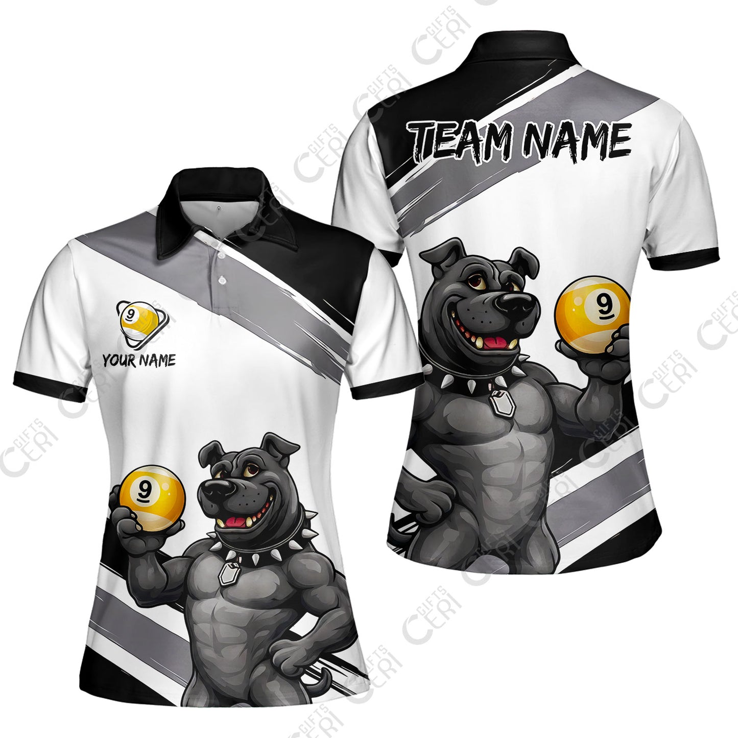 Customized Billiards Women Polo Shirt, Personalized Pitbull 9 Ball Jersey Gift For Billiard Players