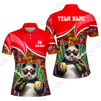 Customized 9 Ball Pool Women Polo Shirt, 9-Ball Panda Bamboo Billiards, Billiards Jerseys