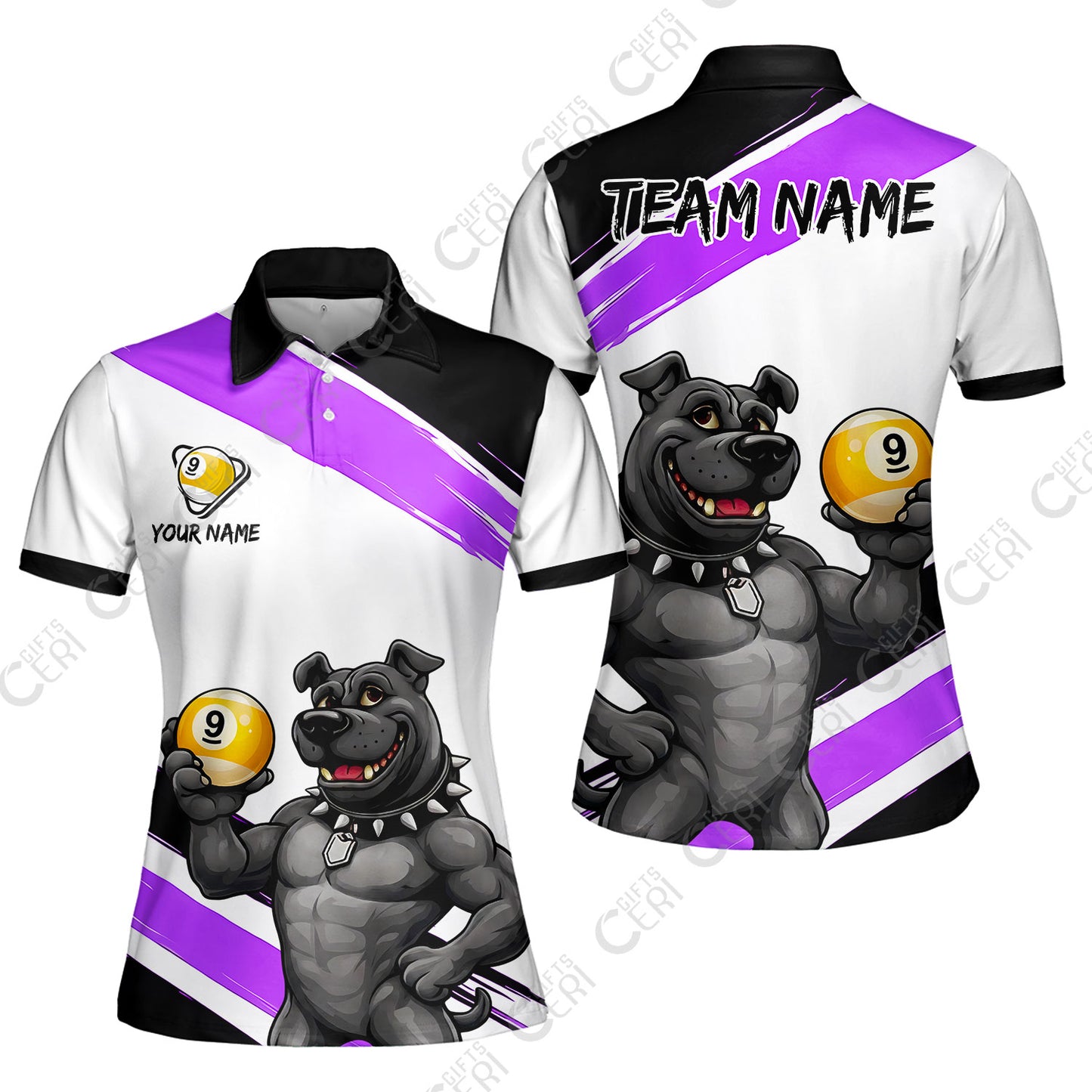 Customized Billiards Women Polo Shirt, Personalized Pitbull 9 Ball Jersey Gift For Billiard Players