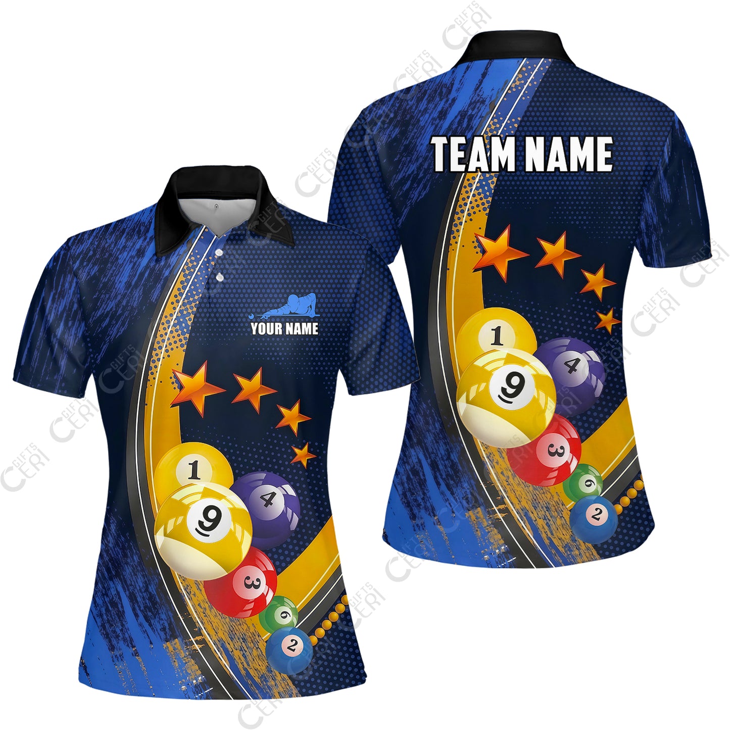 Customized 9 Ball Pool Women Polo Shirt, Brush Paint Billiards 9-Ball, Personalized Billiards Jersey