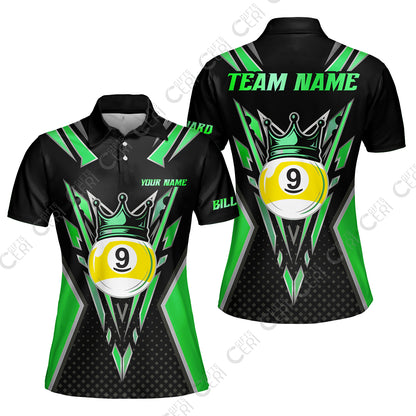 Customized 9 Ball Pool Women Polo Shirt, Billiard 9-Ball Crown, Billiard Jerseys