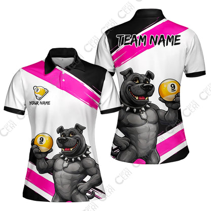 Customized Billiards Women Polo Shirt, Personalized Pitbull 9 Ball Jersey Gift For Billiard Players