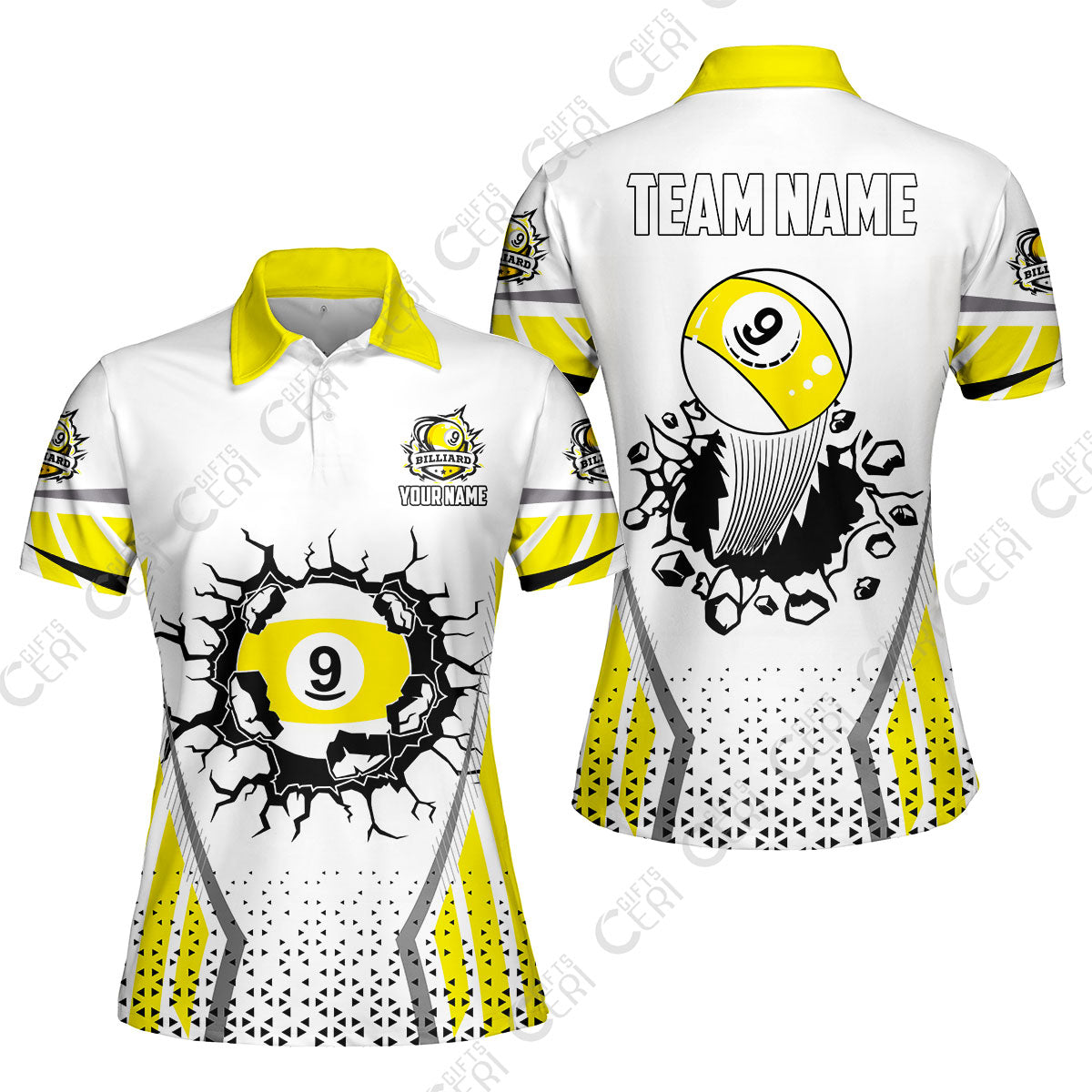 Customized 9 Ball Pool Women Polo Shirt, Billiard Triangle Pattern, 9-Ball Breaks The Wall, Billiard Jerseys