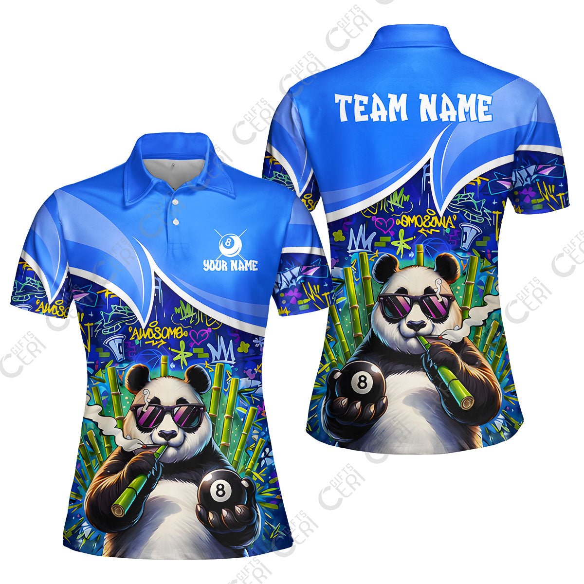 Customized 8 Ball Pool Women Polo Shirt, 8-Ball Panda Bamboo Billiards, Billiards Jerseys