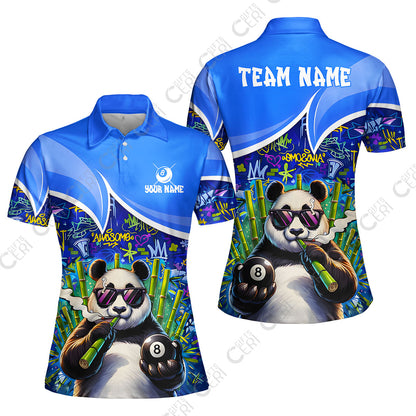 Customized 8 Ball Pool Women Polo Shirt, 8-Ball Panda Bamboo Billiards, Billiards Jerseys