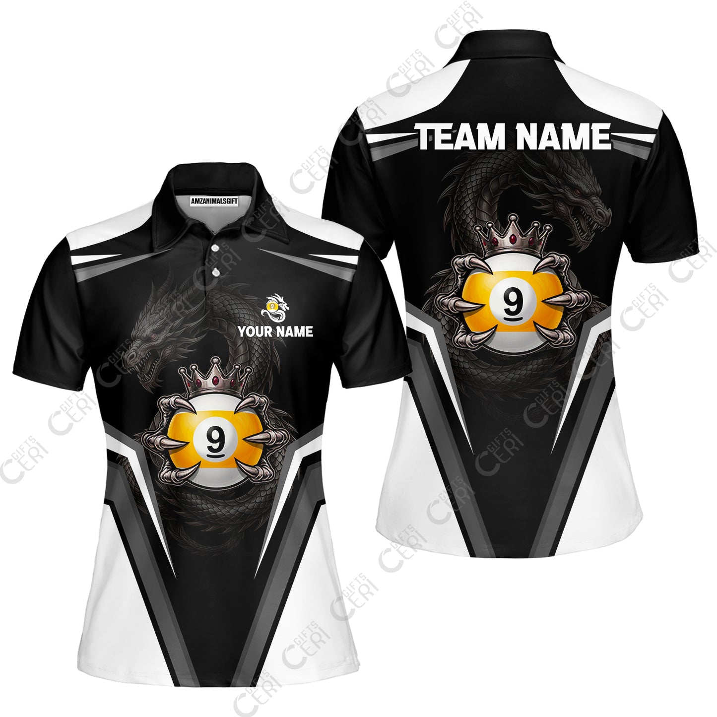 Customized 9 Ball Pool Women Polo Shirt, Dragon's Holding 9-Ball, Personalized Billiards Jersey