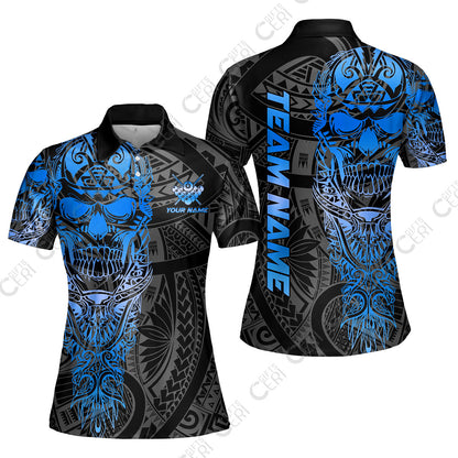 Customized 8 Ball Pool Women Polo Shirt, 8-Ball Billiard Ethnic Tribal Style Pattern, Billiards Jerseys