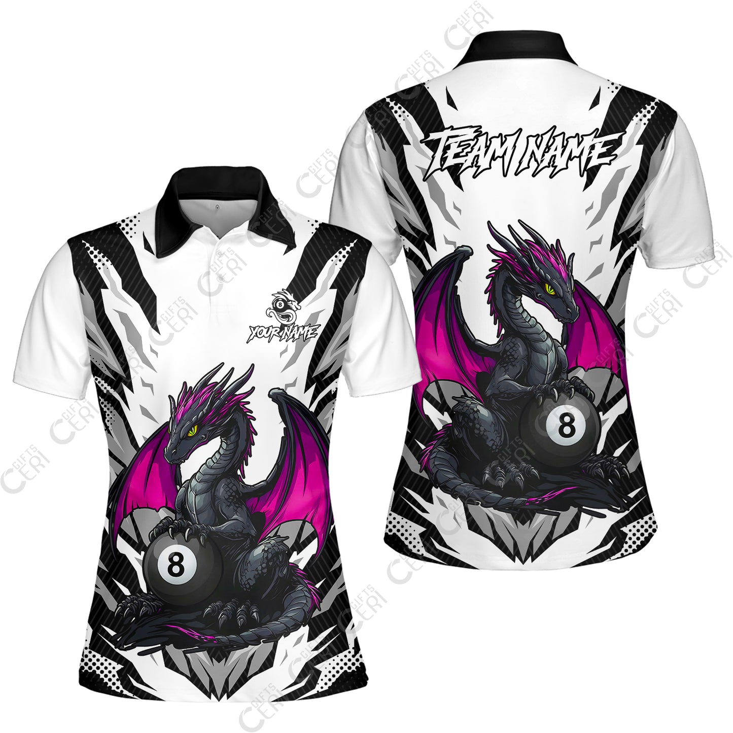 Customized Billiards Women Polo Shirt, Personalized Baby Dragon 8 Ball Jersey Gift For Billiard Players