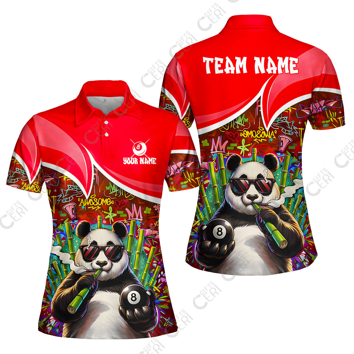 Customized 8 Ball Pool Women Polo Shirt, 8-Ball Panda Bamboo Billiards, Billiards Jerseys