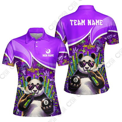 Customized 8 Ball Pool Women Polo Shirt, 8-Ball Panda Bamboo Billiards, Billiards Jerseys