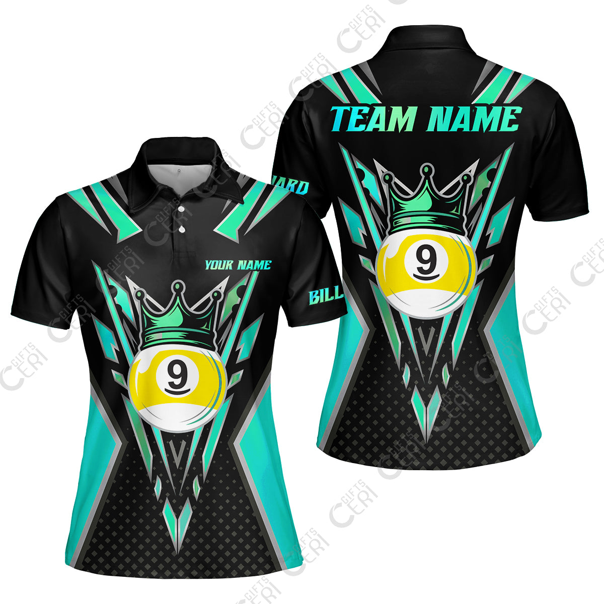 Customized 9 Ball Pool Women Polo Shirt, Billiard 9-Ball Crown, Billiard Jerseys