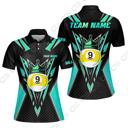 Customized 9 Ball Pool Women Polo Shirt, Billiard 9-Ball Crown, Billiard Jerseys