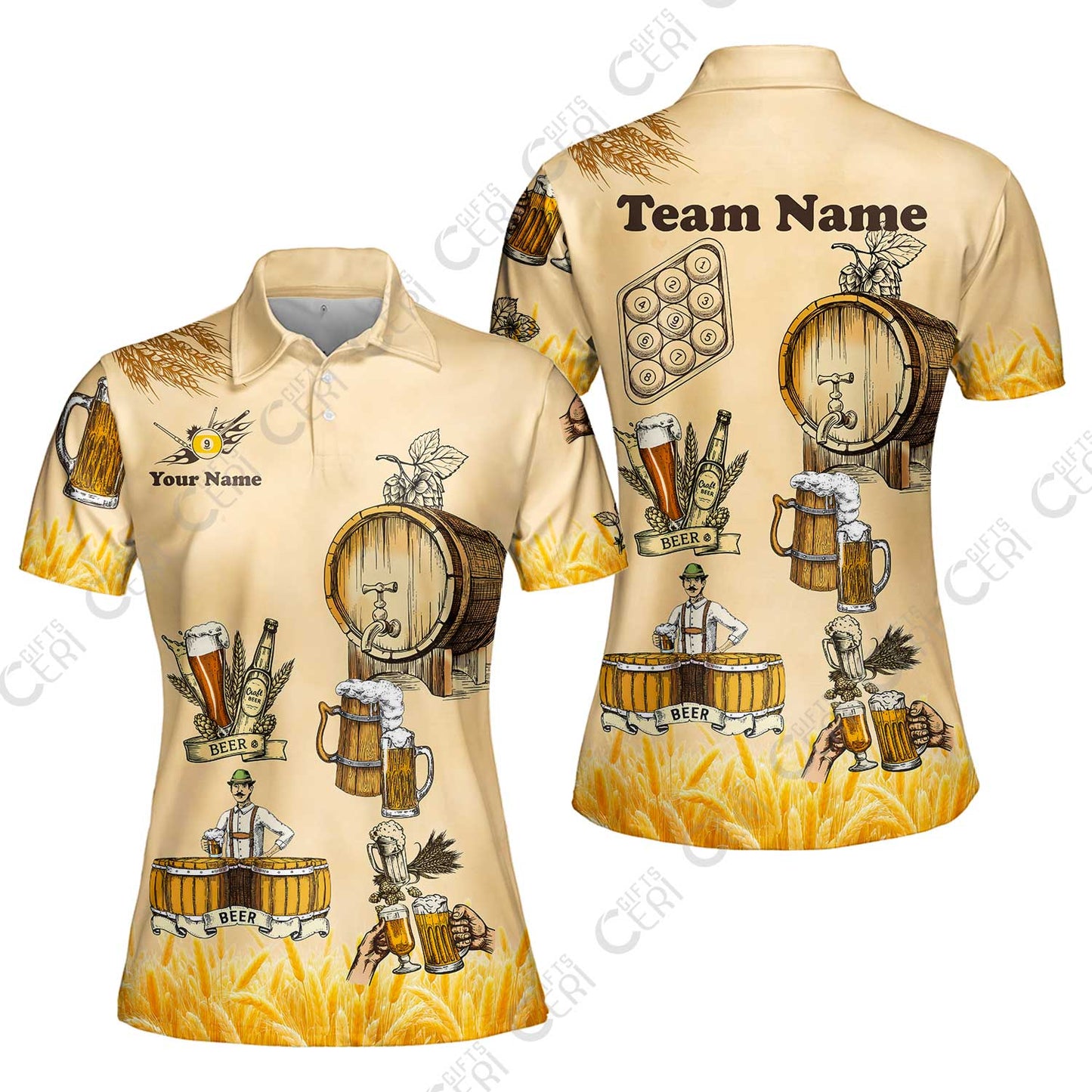 Customized 9 Ball Pool Women Polo Shirt, Beer 3 Scale Billiard 9-ball, Personalized Billiards Jersey