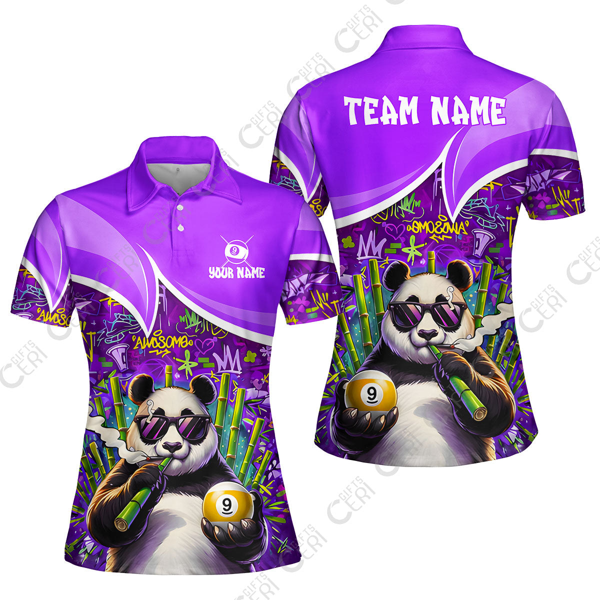 Customized 9 Ball Pool Women Polo Shirt, 9-Ball Panda Bamboo Billiards, Billiards Jerseys