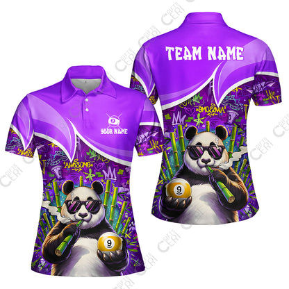Customized 9 Ball Pool Women Polo Shirt, 9-Ball Panda Bamboo Billiards, Billiards Jerseys