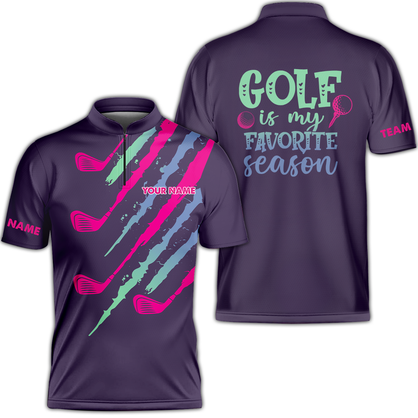 Purple Gradient Womens Golf Polo Shirt Custom Name Golf Is My Favorite Season, Golf Gifts For Women