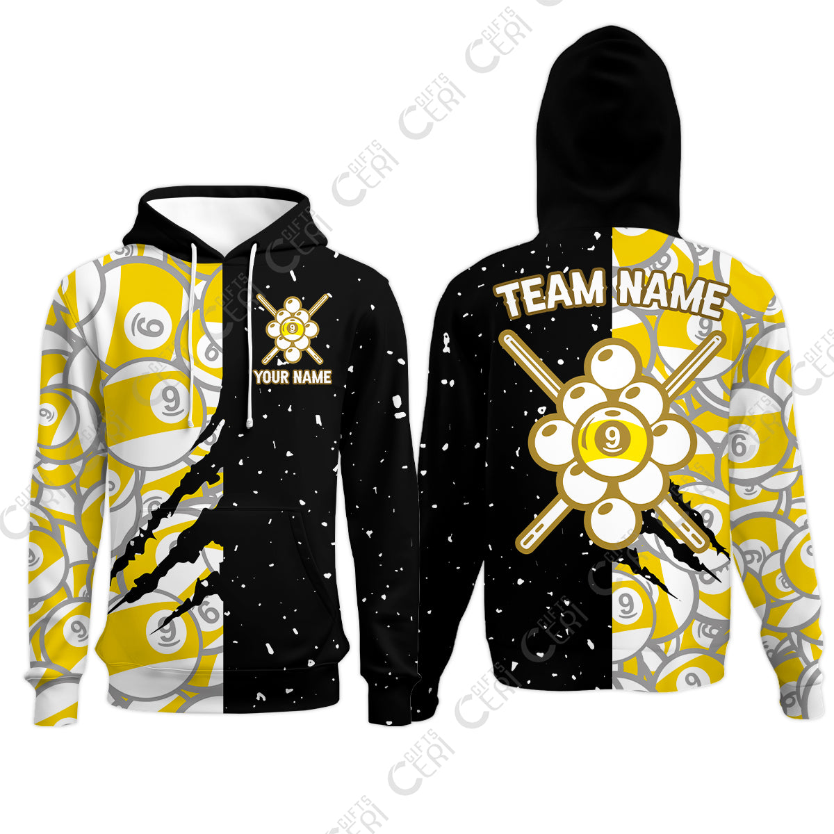 Customized Billiards Hoodies, Splatter And Claw-Mark Effects 9 Ball Jersey