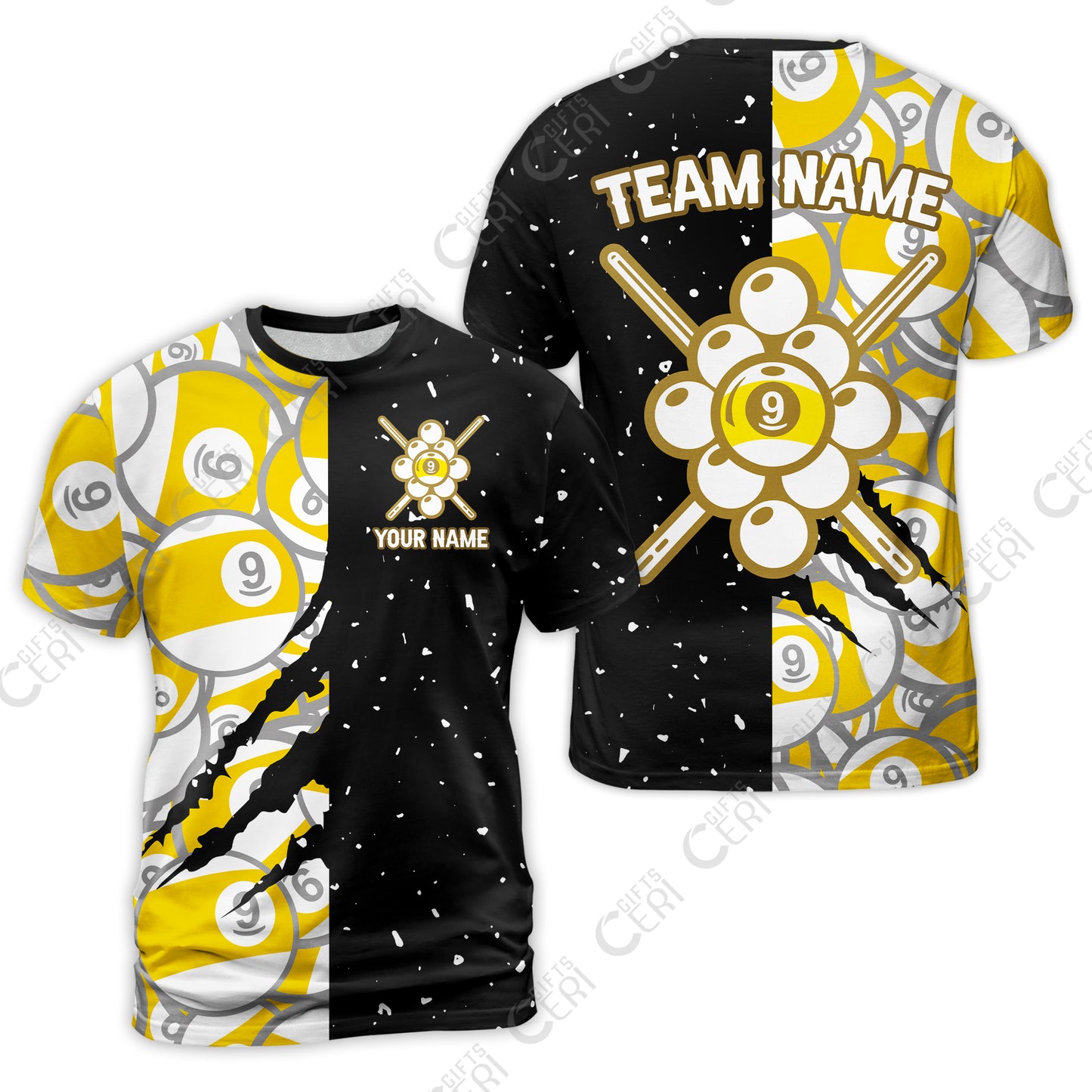 Customized Billiards T-Shirt, Splatter And Claw-Mark Effects 9 Ball Jersey