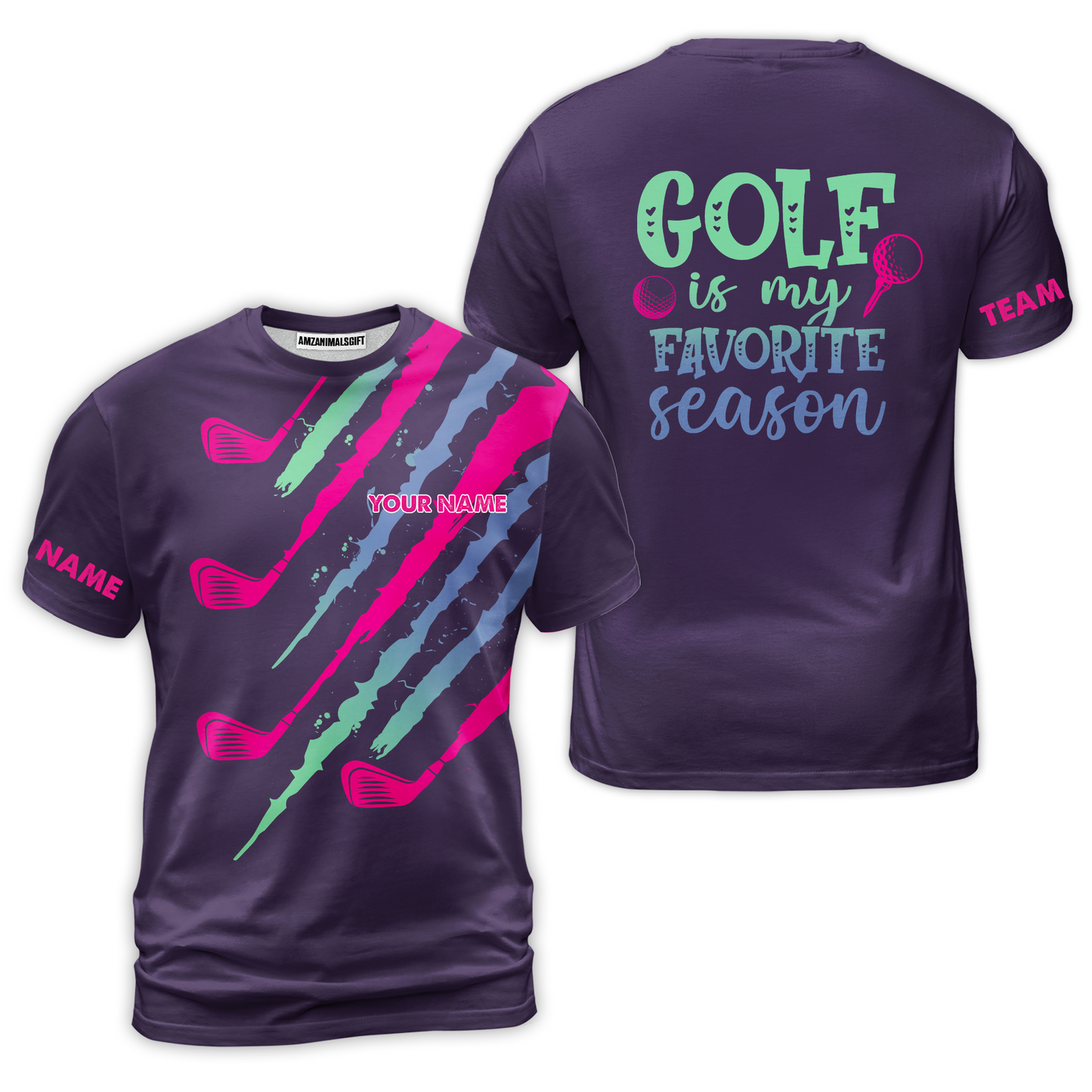 Purple Gradient Womens Golf Polo Shirt Custom Name Golf Is My Favorite Season, Golf Gifts For Women