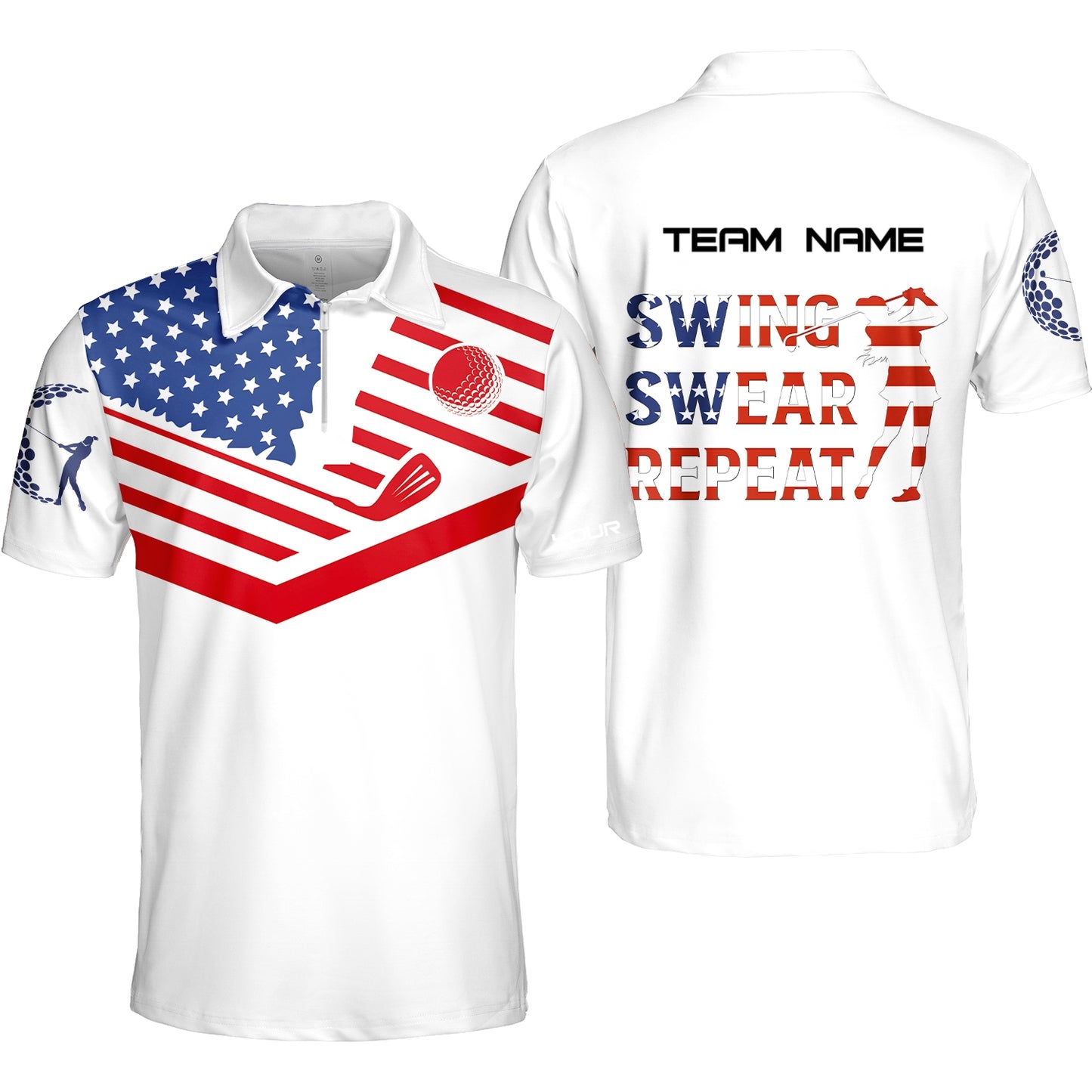 Personalized Golf Quarter-Zip Polo American Flag 4th July Patriot, Golf Custom Shirt For Golf Players, Gift For Golfers