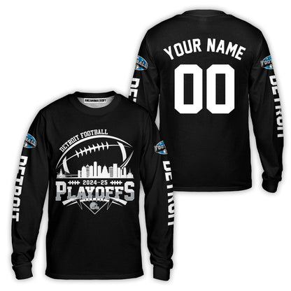 Detroit American Football 2024-25 Playoffs Skyline Custom Hoodie, Detroit Game Day Custom 2 Sided Hoodie, Playoffs Hoodie For Detroit Football Fans