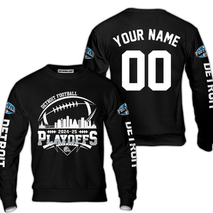 Detroit American Football 2024-25 Playoffs Skyline Custom Hoodie, Detroit Game Day Custom 2 Sided Hoodie, Playoffs Hoodie For Detroit Football Fans