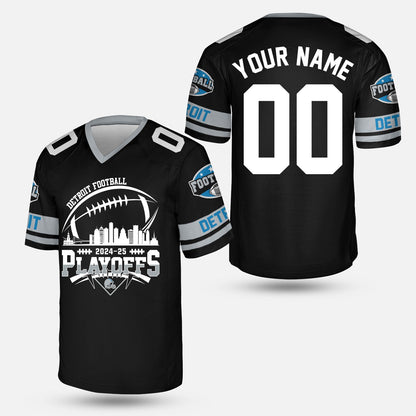 Detroit American Football 2024-25 Playoffs Skyline Custom Hoodie, Detroit Game Day Custom 2 Sided Hoodie, Playoffs Hoodie For Detroit Football Fans