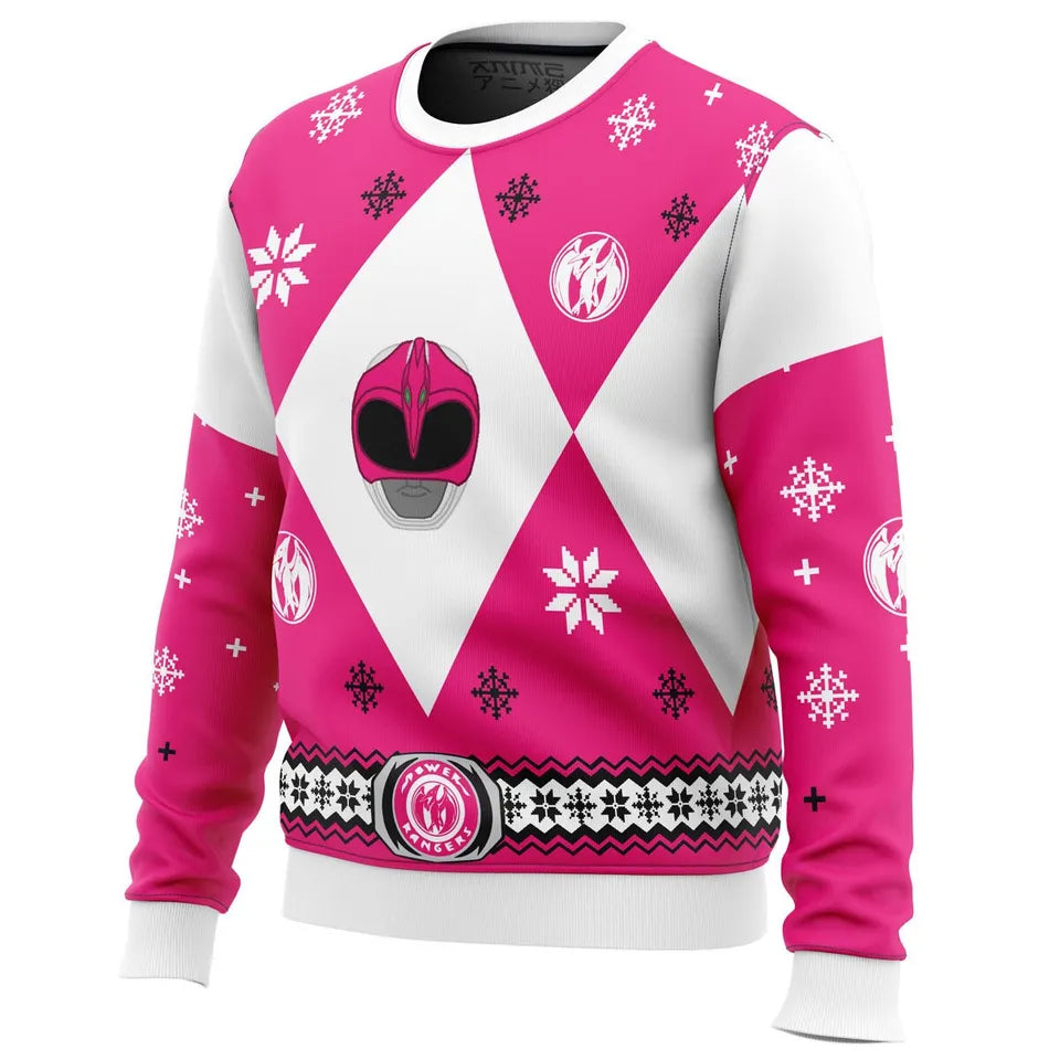Mighty Morphin Power Rangers Pink - Costume Cosplay Ugly Christmas Sweater