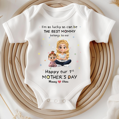 Personalized First Mother's Day Baby Onesies Gift For Mom And Baby Newborn I'm So Lucky That The Best Mom - HN32