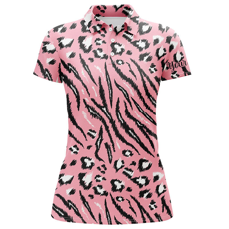 Pink Tiger Leopard Texture Womens Golf Polo Shirts Custom Team Women Golf Shirts, Perfect Gift For Women