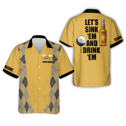 Plaid Pattern Golf Beer Men Polo Shirt, Let's Sink 'Em And Drink 'Em Golf Polo Shirt, Golf Gift Idea For Beer Lovers