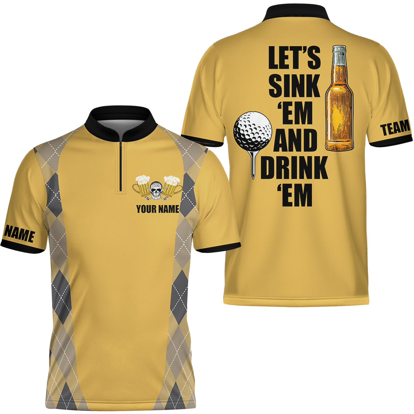 Plaid Pattern Golf Beer Men Polo Shirt, Let's Sink 'Em And Drink 'Em Golf Polo Shirt, Golf Gift Idea For Beer Lovers