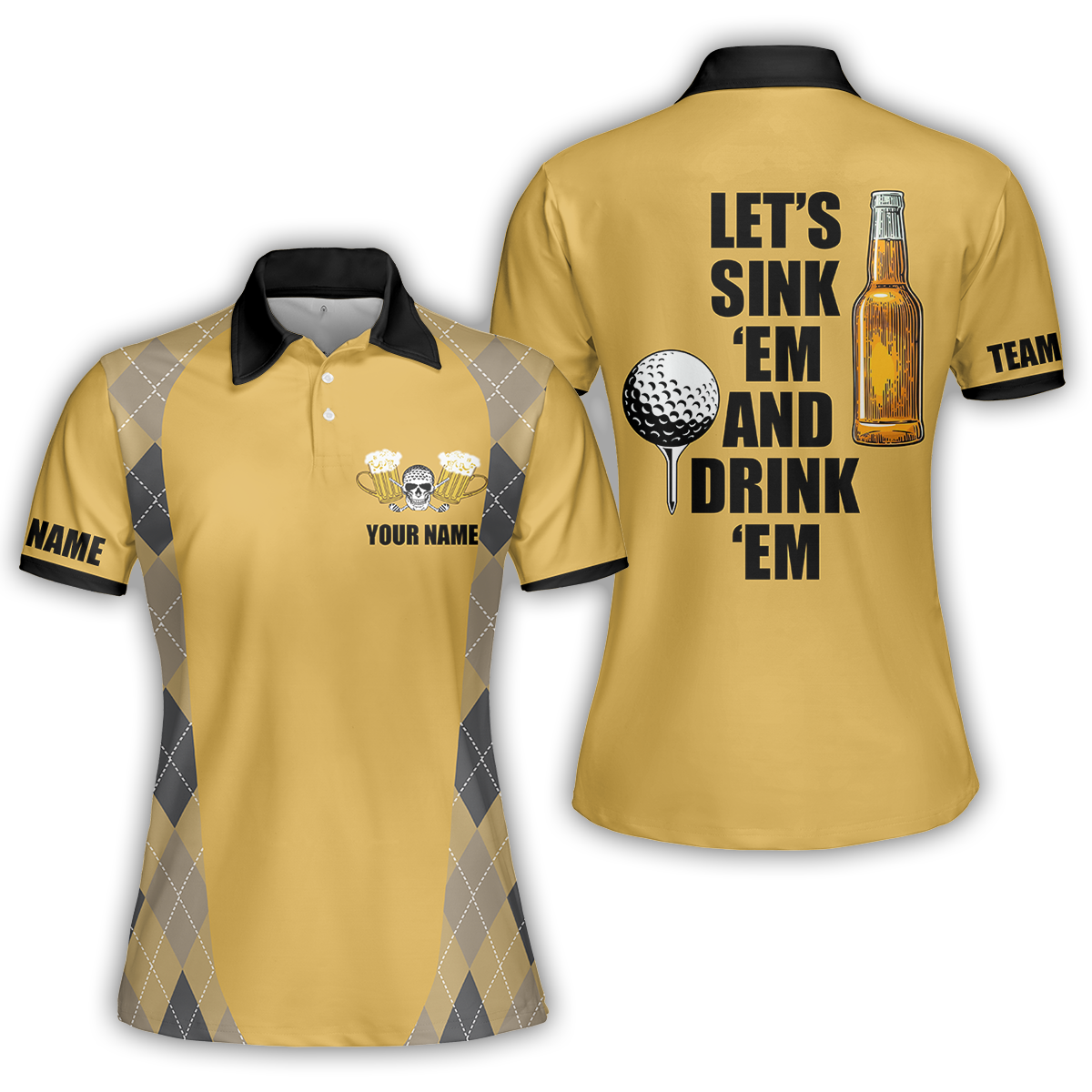 Plaid Pattern Golf Beer Men Polo Shirt, Let's Sink 'Em And Drink 'Em Golf Polo Shirt, Golf Gift Idea For Beer Lovers