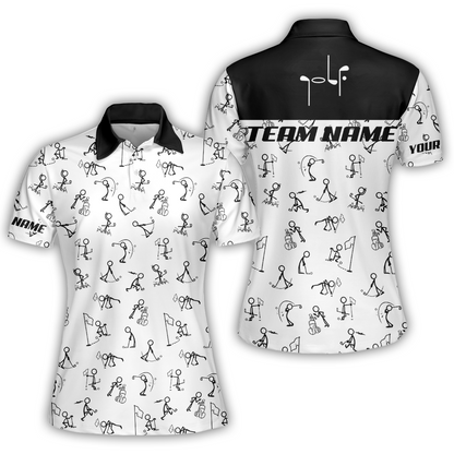 Golf Women Polo Shirt - Funny Golf Pattern Custom Name White Apparel - Personalized Gift For Golf Lover, Team