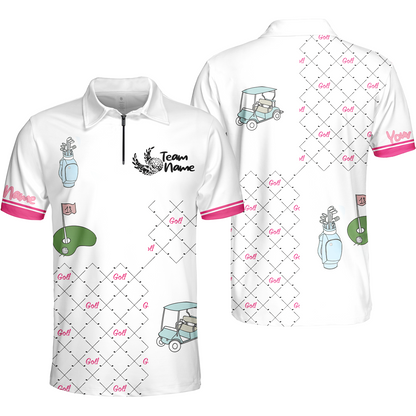 Ready For A Golf Day Golf Short Sleeve Women Polo Shirt, White And Pink Golf Shirt For Ladies - Gift For Golfer