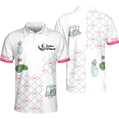Ready For A Golf Day Golf Short Sleeve Women Polo Shirt, White And Pink Golf Shirt For Ladies - Gift For Golfer