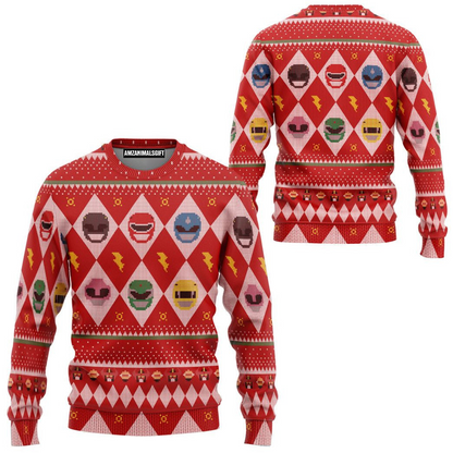 Red Mighty Morphin Power Rangers - Christmas Ugly Sweater