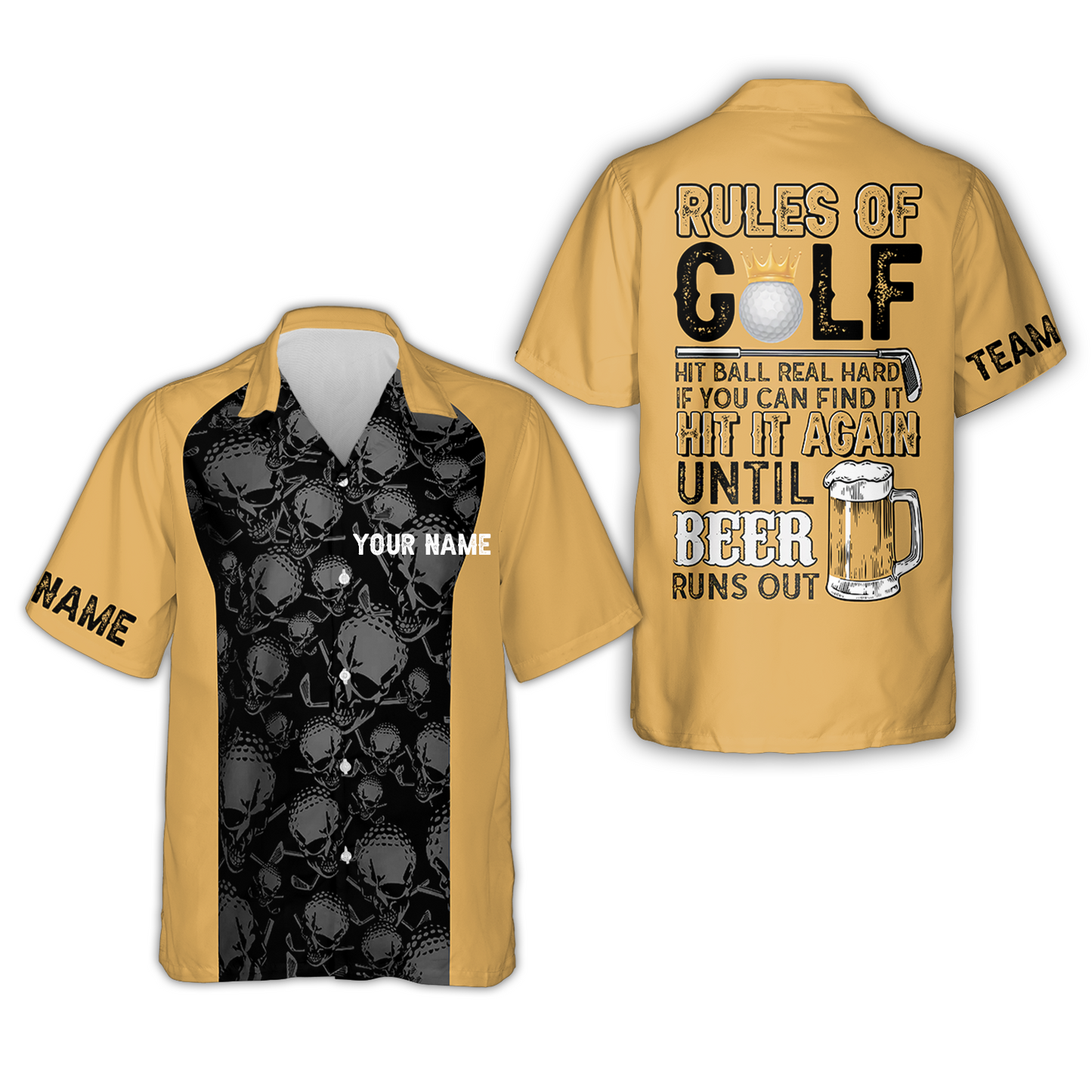 Rules Of Golf Men Polo Shirt, Black And Orange Golfing Shirt With Sayings, Cool Golf Gift For Beer Lovers