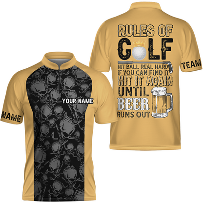 Rules Of Golf Men Polo Shirt, Black And Orange Golfing Shirt With Sayings, Cool Golf Gift For Beer Lovers